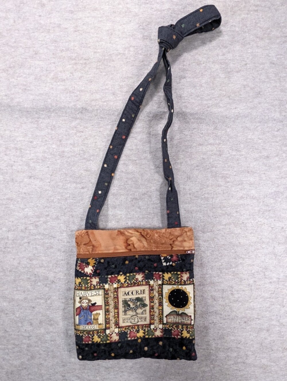 Vintage Handmade Quilted Harvest Autumn Crossbody Purse Shoulder Bag Corn Maze